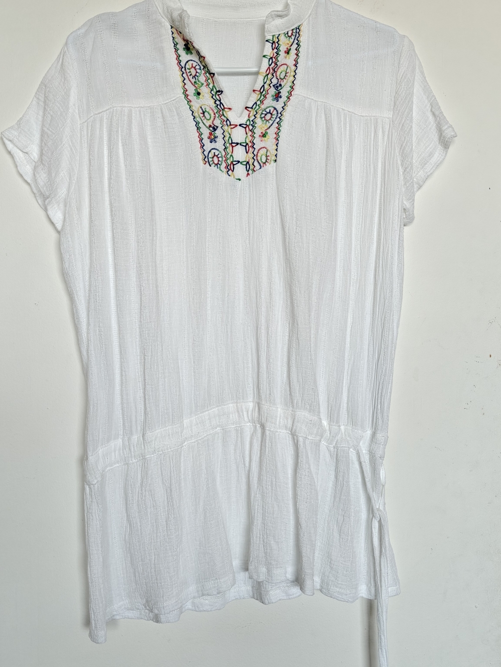 White Embroidered V-Neck Women's Top
